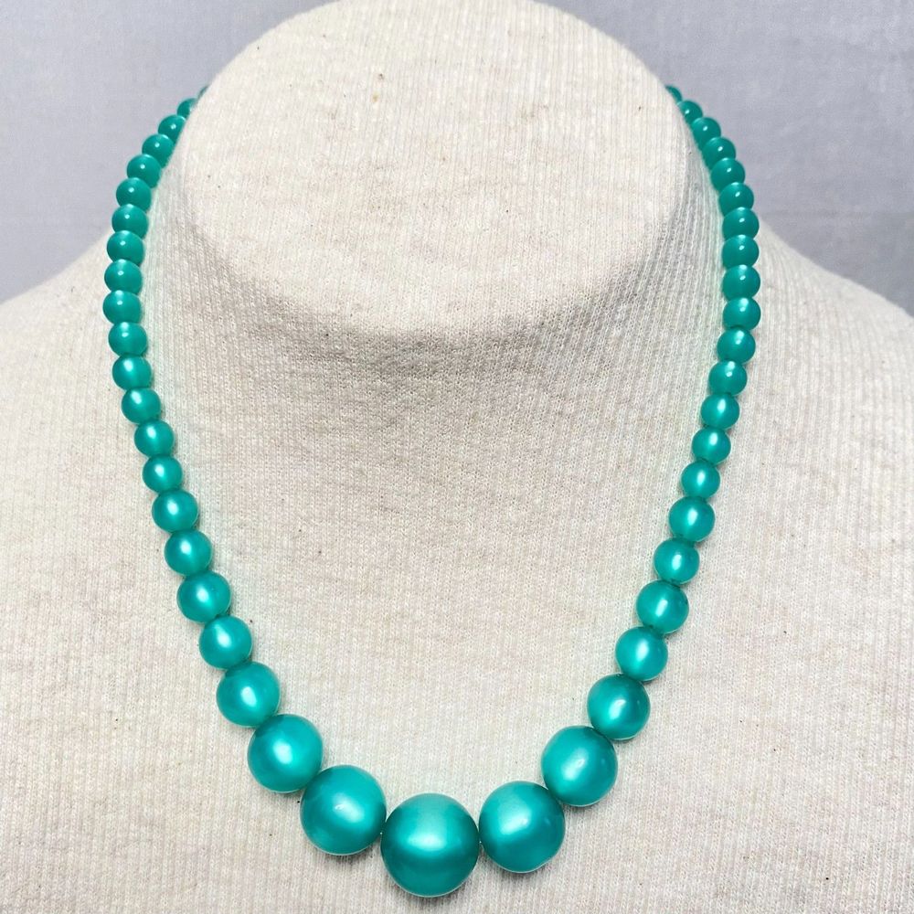 💎Shamrock Green Moonstone Graduated Bead Choker Necklace Vintage